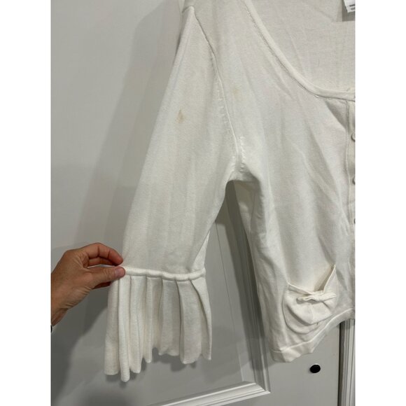 Chadwicks Button Front Pleated Cuffs Cardigan Sweater Off White Sz Medium Cozy - Picture 5 of 10